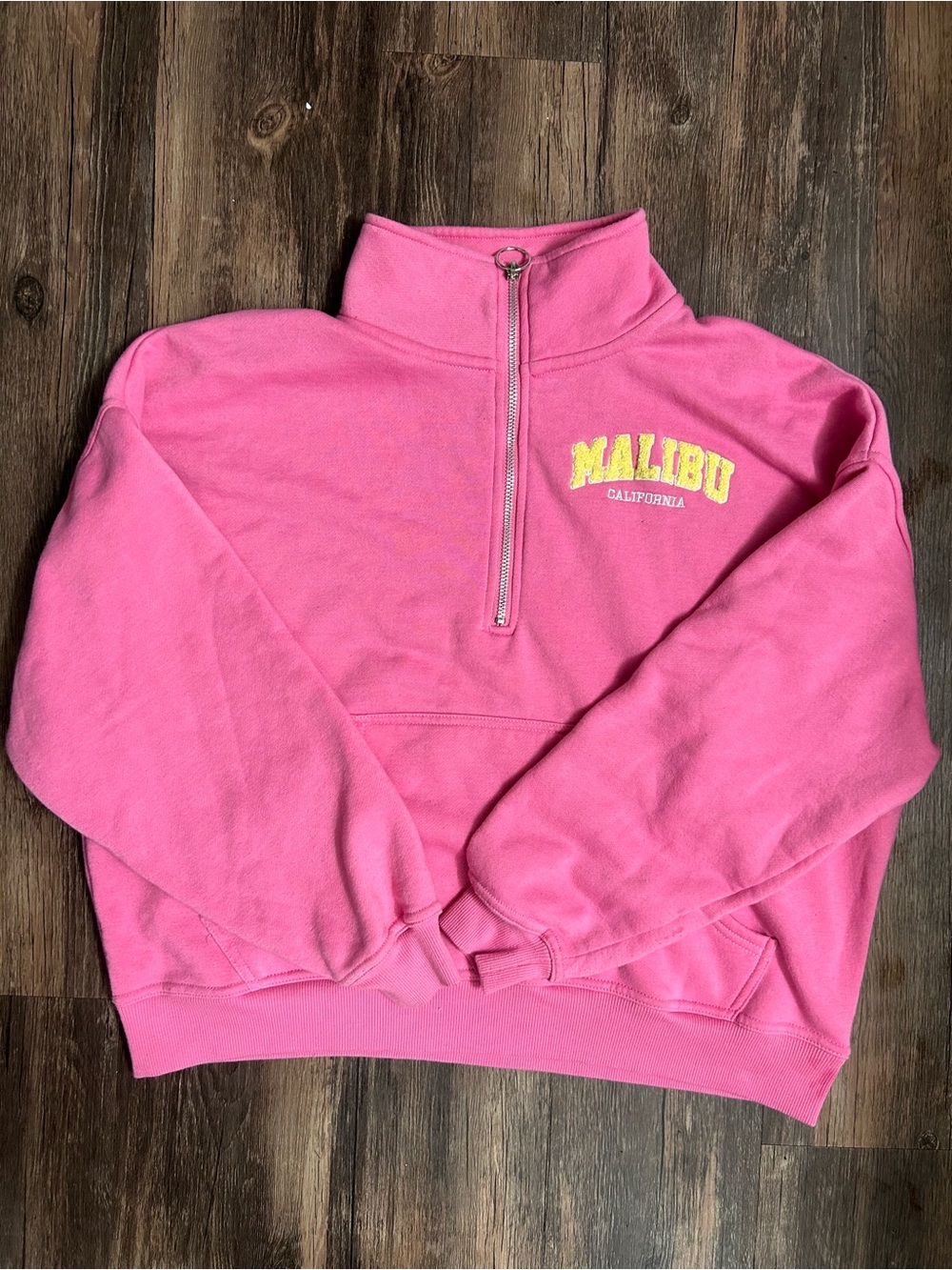 Malibu Pink Half-Zip Sweater with Yellow Logo